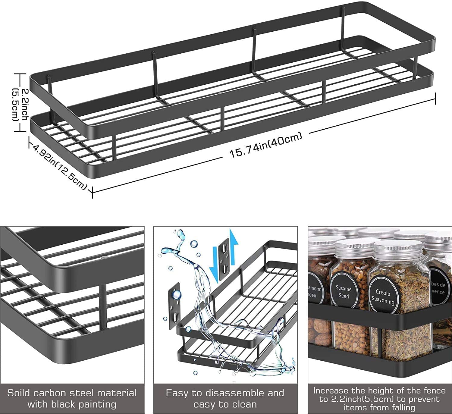 Craft Expertise Metal Spice Rack Organiser Wall Mounted, Hanging Seasoning Spice Rack Shelf Holder, Storage For Kitchen Cabinet